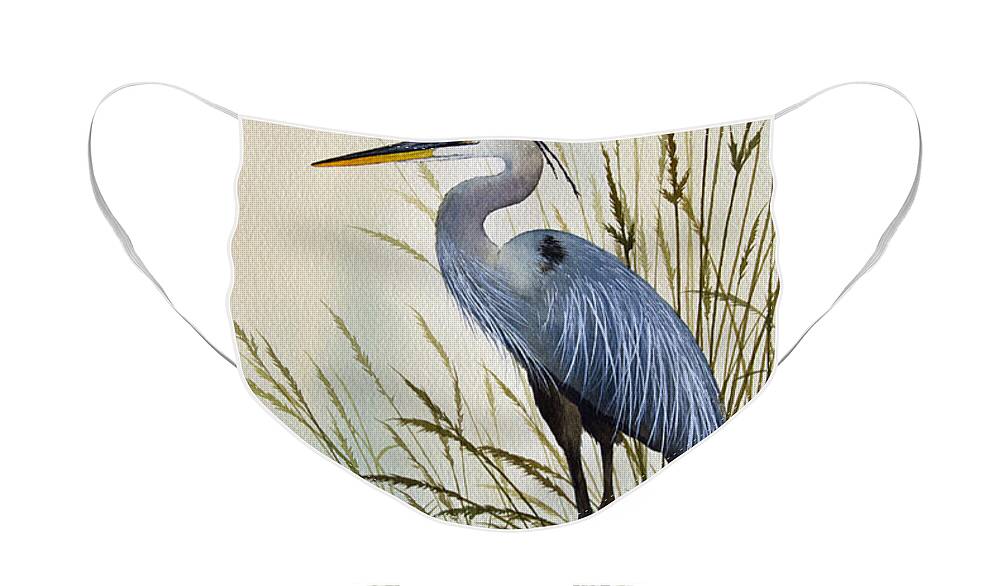 Great Blue Heron. Great Blue Heron Painting Face Mask featuring the painting Great Blue Heron Shore by James Williamson