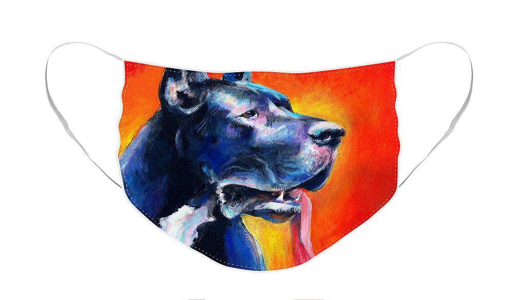Black Great Dane Face Mask featuring the painting Great Dane dog portrait by Svetlana Novikova