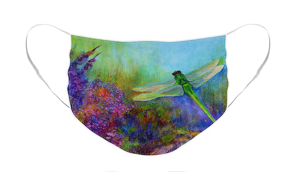 Dragonfly Face Mask featuring the painting Green Dragonfly by Claire Bull