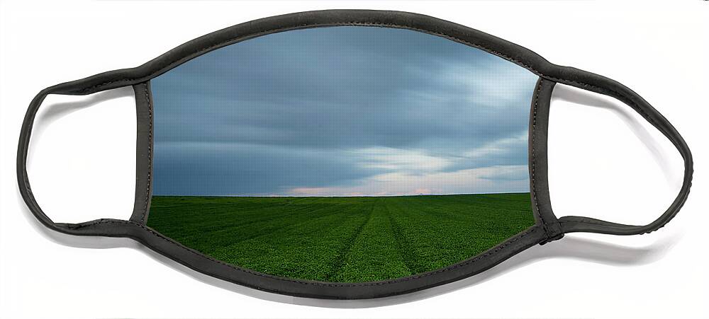 Freedom Face Mask featuring the photograph Green field and cloudy sky by Michalakis Ppalis