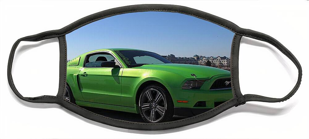 Transportation Face Mask featuring the photograph Green Mustang by Davandra Cribbie