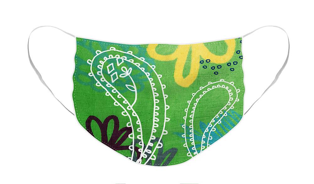 Paisley Face Mask featuring the painting Green Paisley Garden by Linda Woods