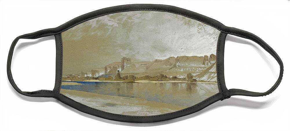 Thomas Moran Face Mask featuring the drawing Green River from the Ferry, Wyoming Territory, September 11, 1889 by Thomas Moran