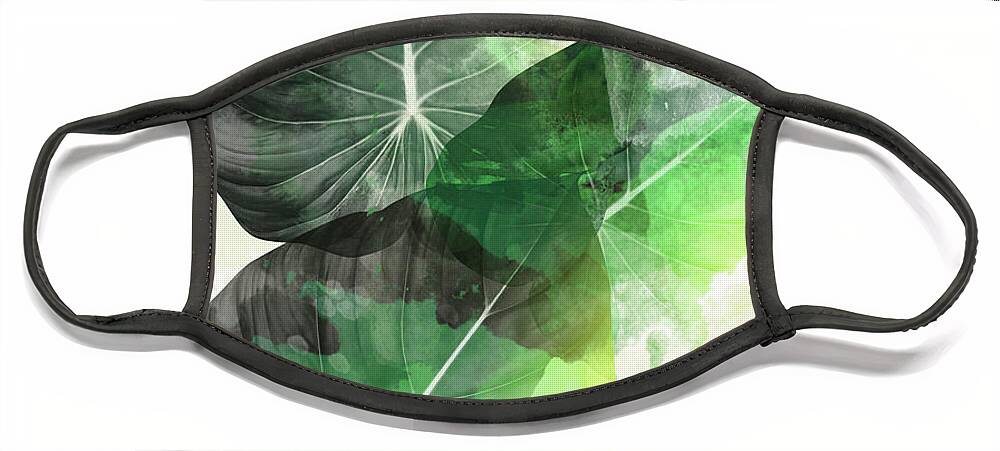 Tropical Leaves.nature Design Face Mask featuring the painting Green Tropical by Mark Ashkenazi