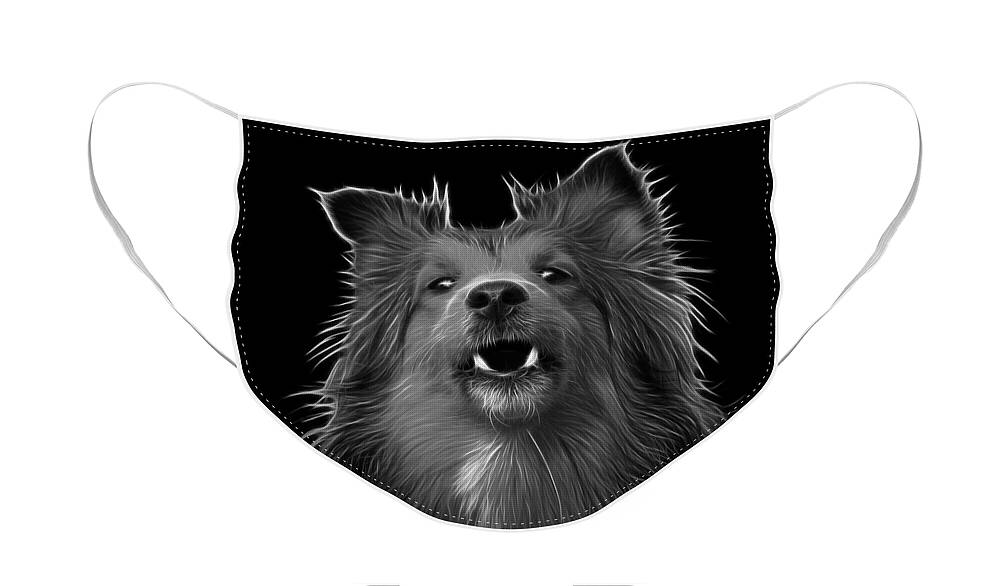 Sheltie Face Mask featuring the painting Greyscale Sheltie Dog Art 0207 - BB by James Ahn