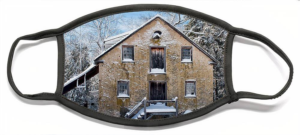 Grist Mill Face Mask featuring the photograph Gristmill In The Snow by Kristia Adams