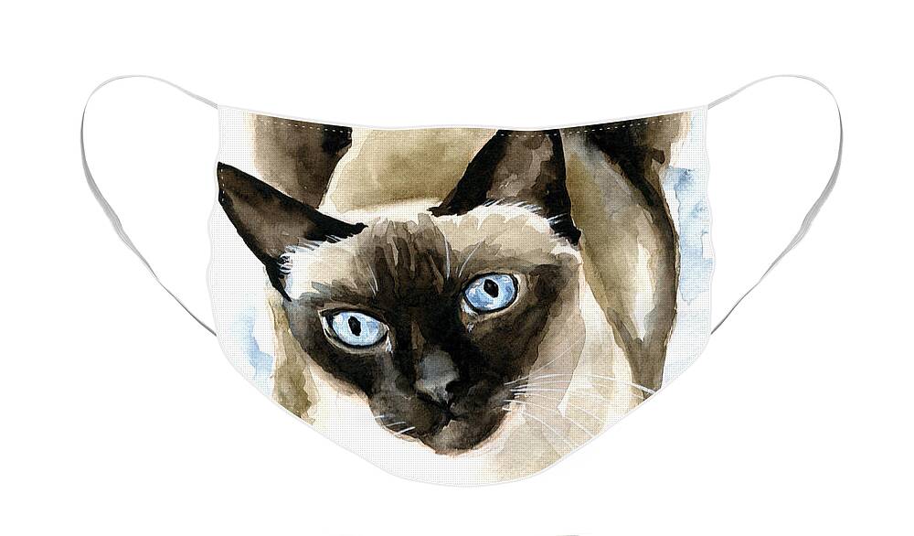 Cat Face Mask featuring the painting Guardian Angel - Siamese Cat Portrait by Dora Hathazi Mendes
