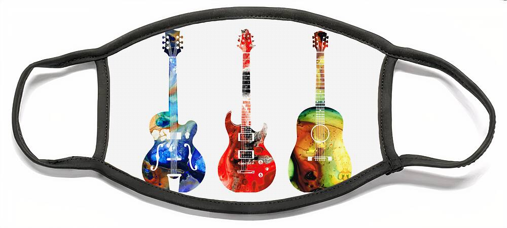 Guitar Face Mask featuring the painting Guitar Threesome - Colorful Guitars By Sharon Cummings by Sharon Cummings