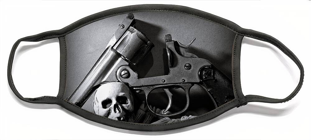 Black And White Face Mask featuring the photograph Gun and Skull by Scott Wyatt