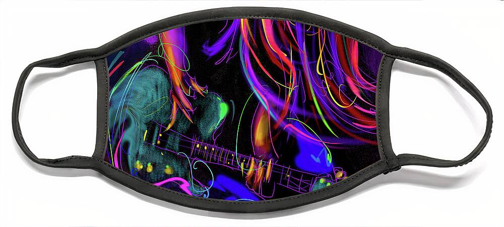 Hair Guitar Face Mask featuring the painting Hair Guitar 2 by DC Langer
