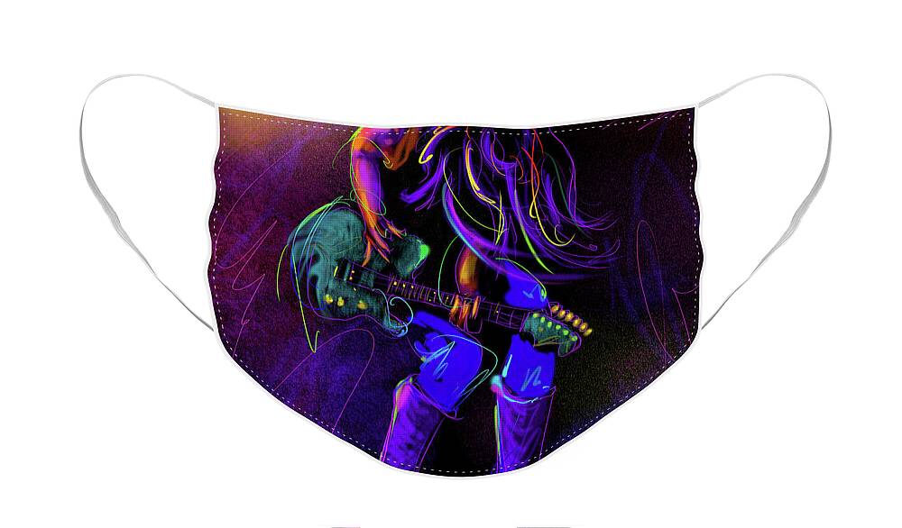 Guitar Face Mask featuring the painting Hair Guitar by DC Langer