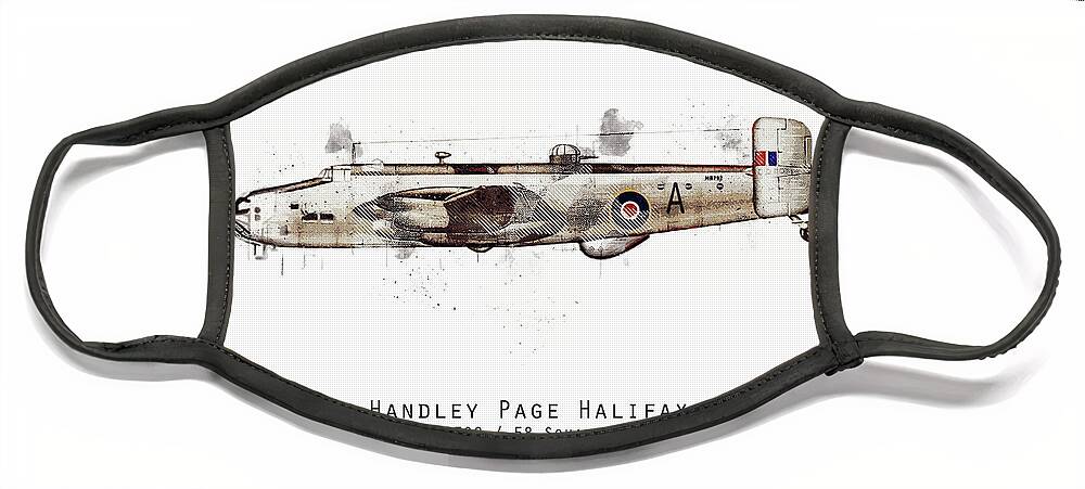 Halifax Bomber Hr792 Face Mask featuring the digital art Halifax Sketch - HR792 by Airpower Art