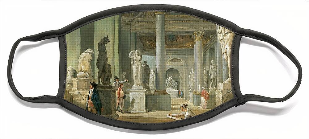 Hubert Robert Face Mask featuring the painting Hall of Seasons at the Louvre by Hubert Robert