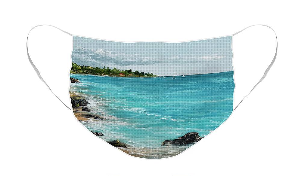 Landscape Face Mask featuring the painting Hanakao'o Beach by Darice Machel McGuire