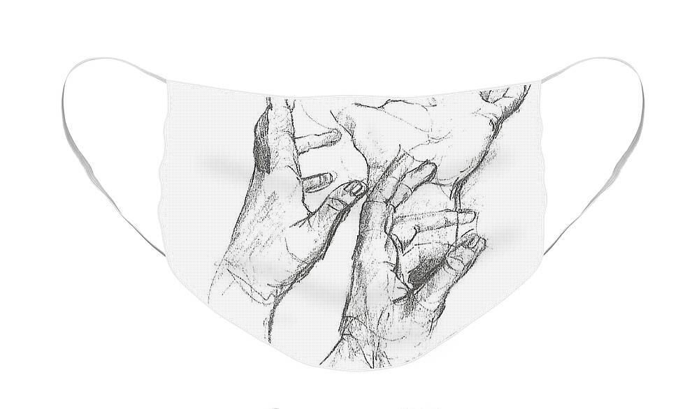 Hands Face Mask featuring the drawing Hands by Denise F Fulmer