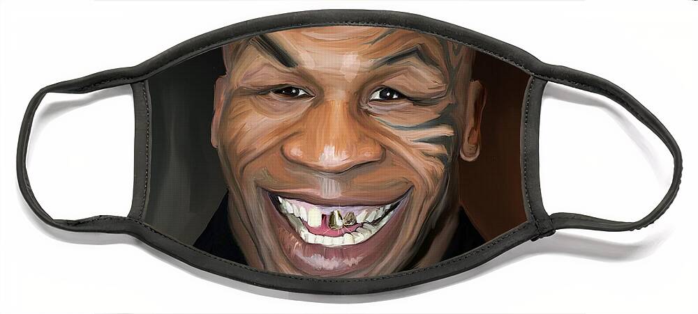 Mike Tyson Iron Teeth Gold Tattoo Smile Boxer Face Mask featuring the painting Happy Iron Mike Tyson by Brett Hardin