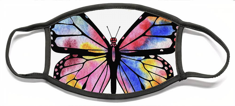 Rainbow Butterfly Face Mask featuring the painting Happy Rainbow Butterfly by Irina Sztukowski