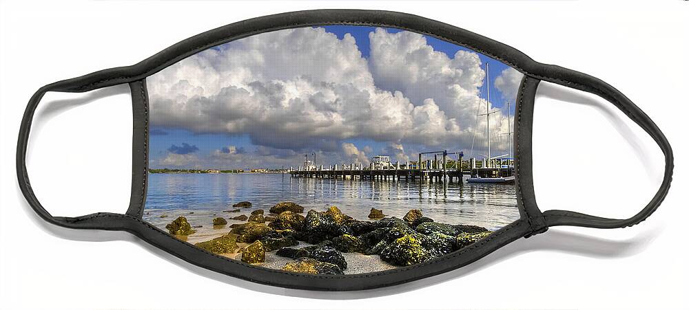 Boats Face Mask featuring the photograph Harbor Clouds at Boynton Beach Inlet by Debra and Dave Vanderlaan