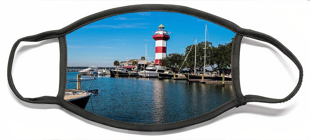 Harbor Town Face Mask featuring the photograph Harbourtown Lighthouse and Harbor by Thomas Marchessault