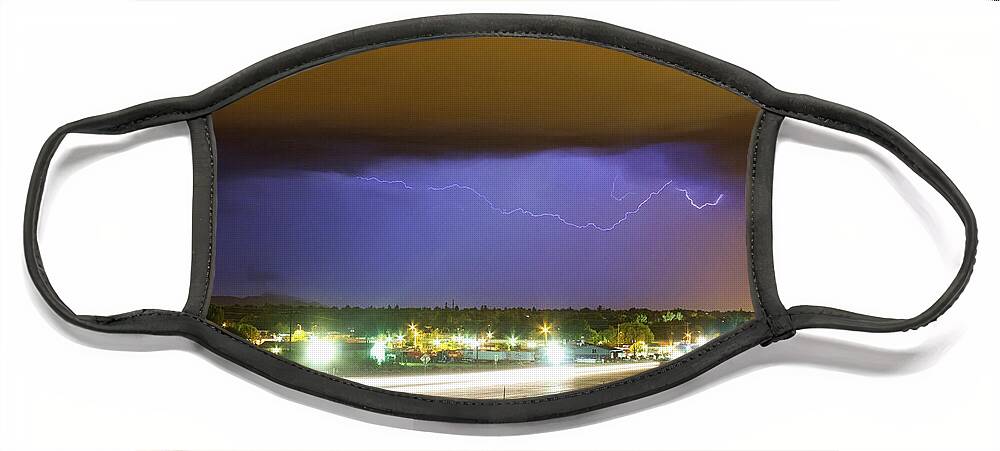 287 Face Mask featuring the photograph Hard Rain Lightning Thunderstorm over Loveland Colorado by James BO Insogna