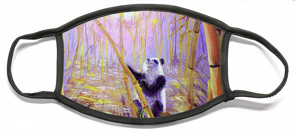 Painting Face Mask featuring the painting Harvest Moon Pandas by Laura Iverson