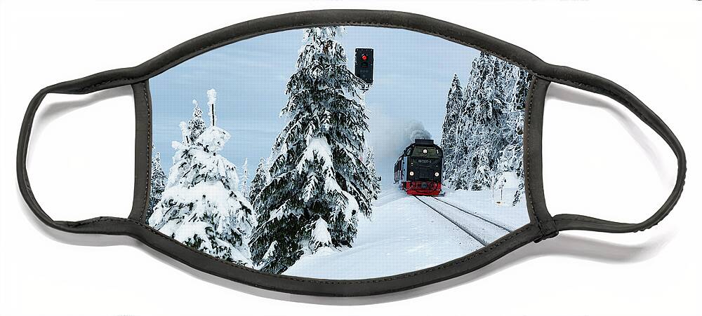 Nature Face Mask featuring the photograph Harz Ballooning and Brocken Railway by Andreas Levi
