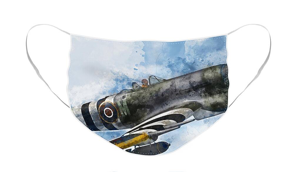 Typhoon Face Mask featuring the painting Hawker Typhoon - 02 by AM FineArtPrints