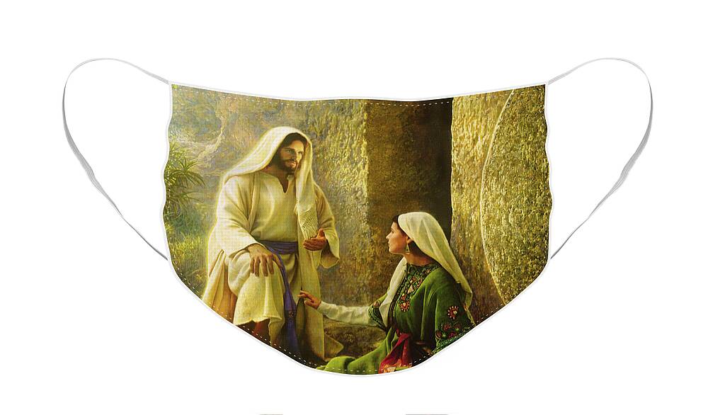 Jesus Face Mask featuring the painting He is Risen by Greg Olsen