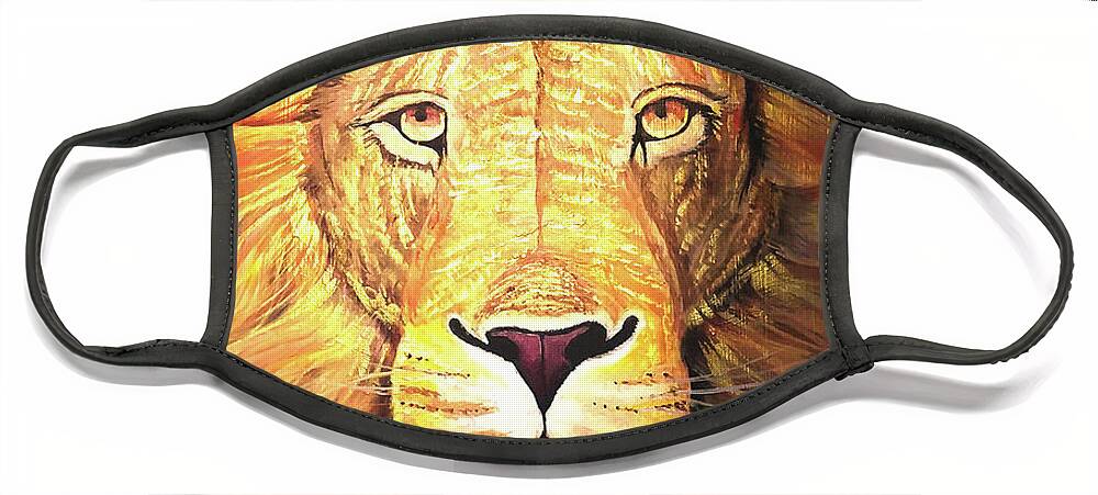 Lion Full Color Face Mask featuring the painting Heart of a Lion FullColor by Femme Blaicasso