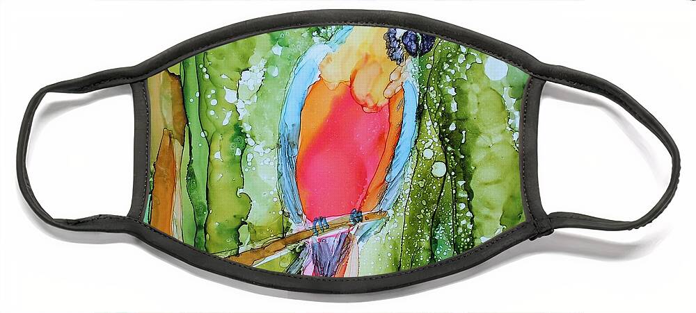 Parrot Face Mask featuring the painting Hello Hello by Ruth Kamenev