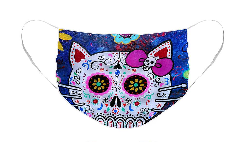 Kitty Face Mask featuring the painting Kitty Day Of The Dead #1 by Pristine Cartera Turkus