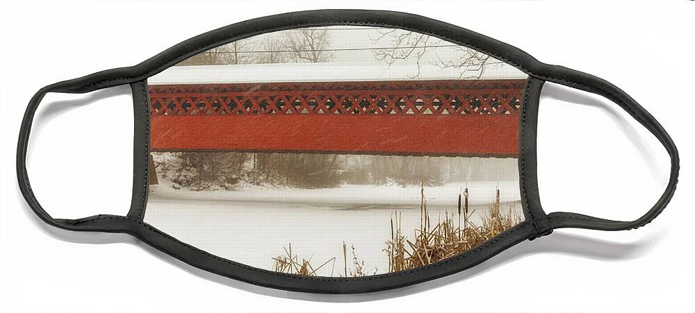 Covered Bridge Face Mask featuring the photograph Henry Covered Bridge in Winter by Phil Spitze
