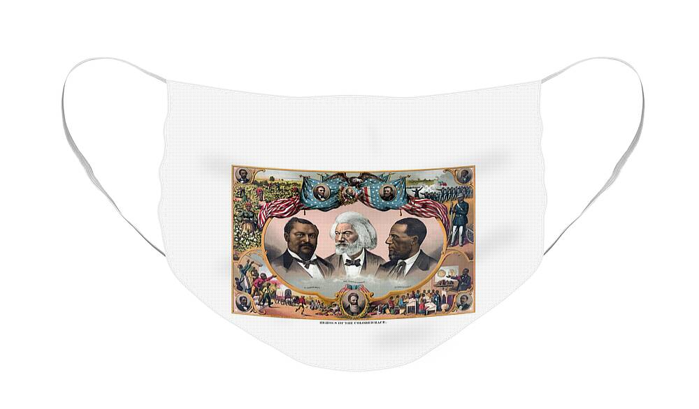 Black History Face Mask featuring the painting Heroes Of African American History - 1881 by War Is Hell Store
