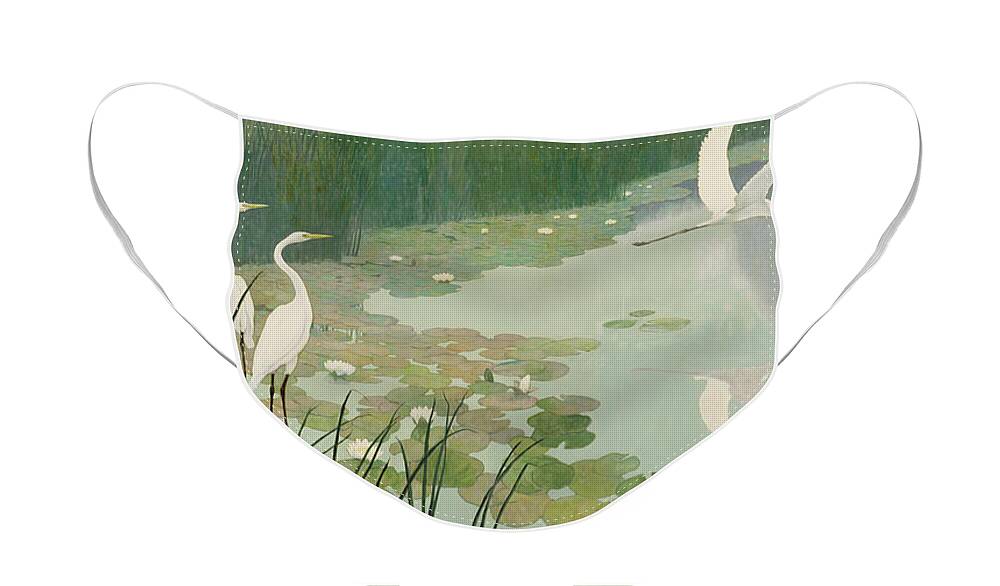 Herons In Summer Face Mask featuring the painting Herons in Summer by Newell Convers Wyeth
