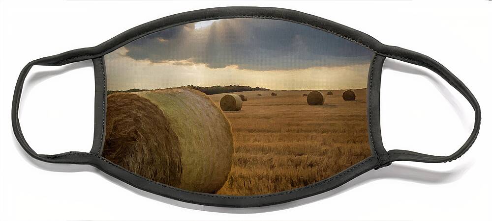 Field Face Mask featuring the photograph Hey Bales and Sun Rays by David Dehner