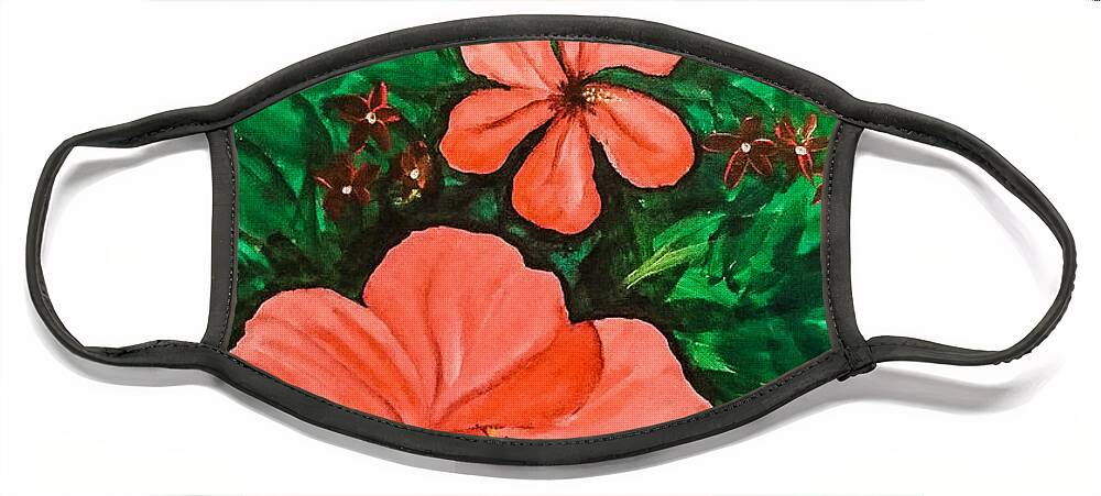 Hibiscus Face Mask featuring the painting Hibiscus by Faashie Sha