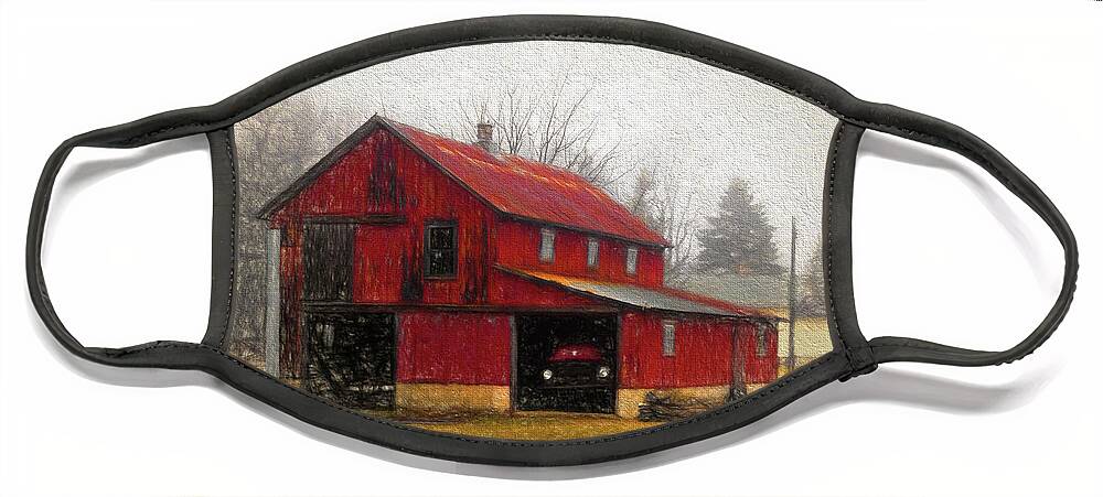 Red Barn Face Mask featuring the digital art Hide Away by Leslie Montgomery
