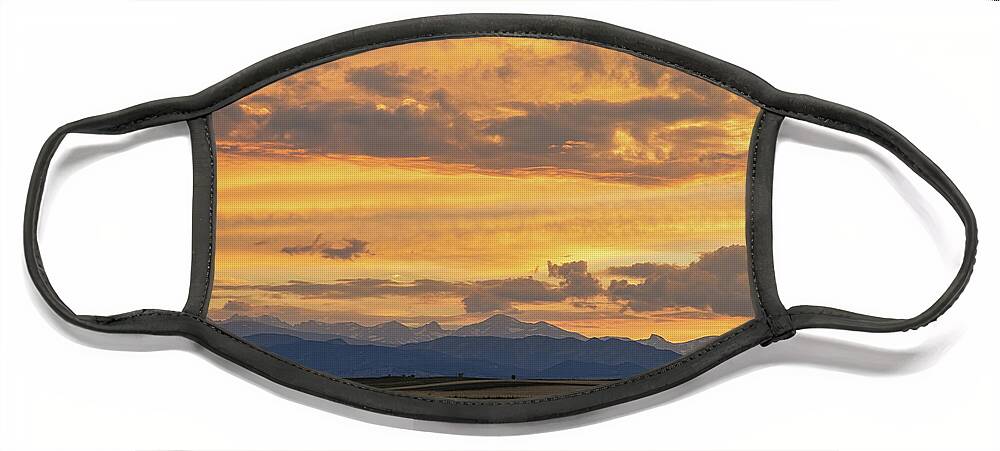 Scenic Face Mask featuring the photograph High Plains Meet the Rocky Mountains at Sunset by James BO Insogna