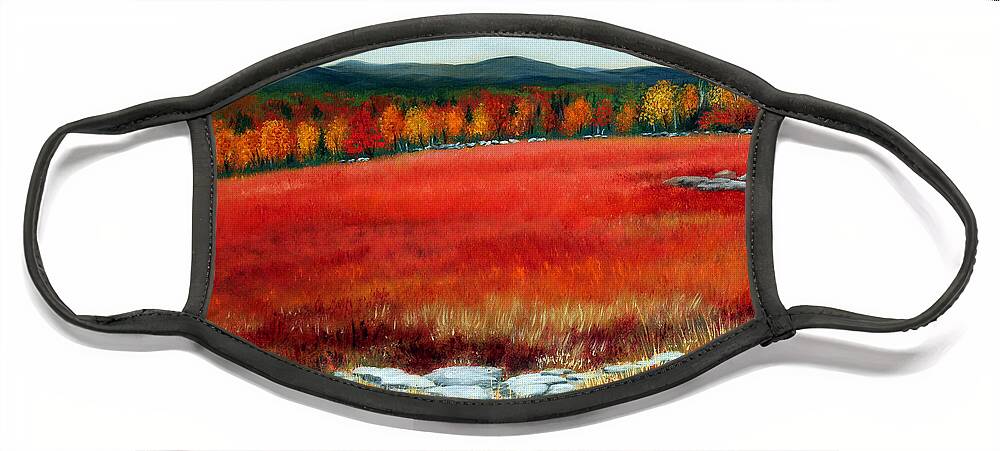 Maine Face Mask featuring the painting Hilltop Blueberry Field by Laura Tasheiko