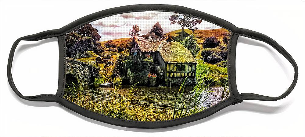Landscape Face Mask featuring the photograph Hobbiton Mill and Bridge by Kathy Kelly