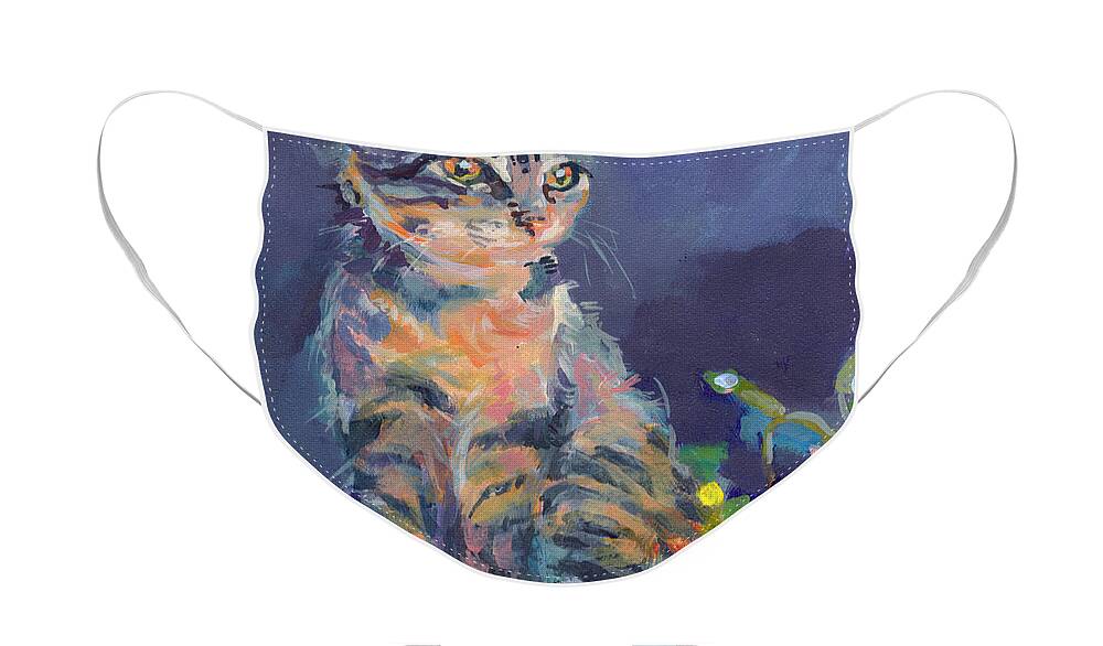 Gray Tabby Face Mask featuring the painting Holiday Lights by Kimberly Santini