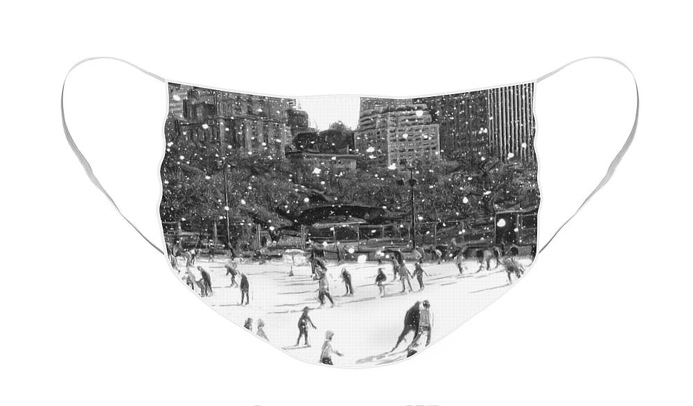 New York Central Park Face Mask featuring the digital art Holiday Skaters by Russel Considine