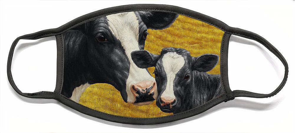 Cow Face Mask featuring the painting Holstein Cow and Calf Farm by Crista Forest