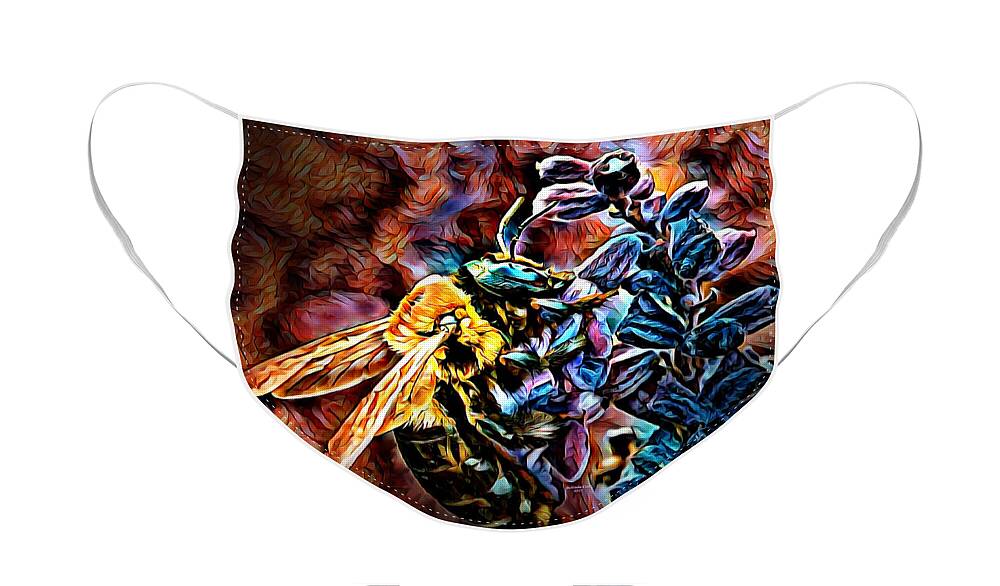  Digital Art Face Mask featuring the digital art Honey Bee Working by Artful Oasis
