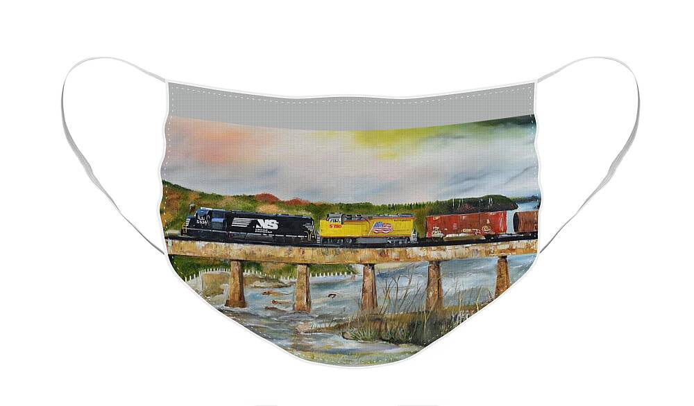 Norfolk Southern Face Mask featuring the painting Hooch - Chattahoochee River - Columbus GA by Jan Dappen