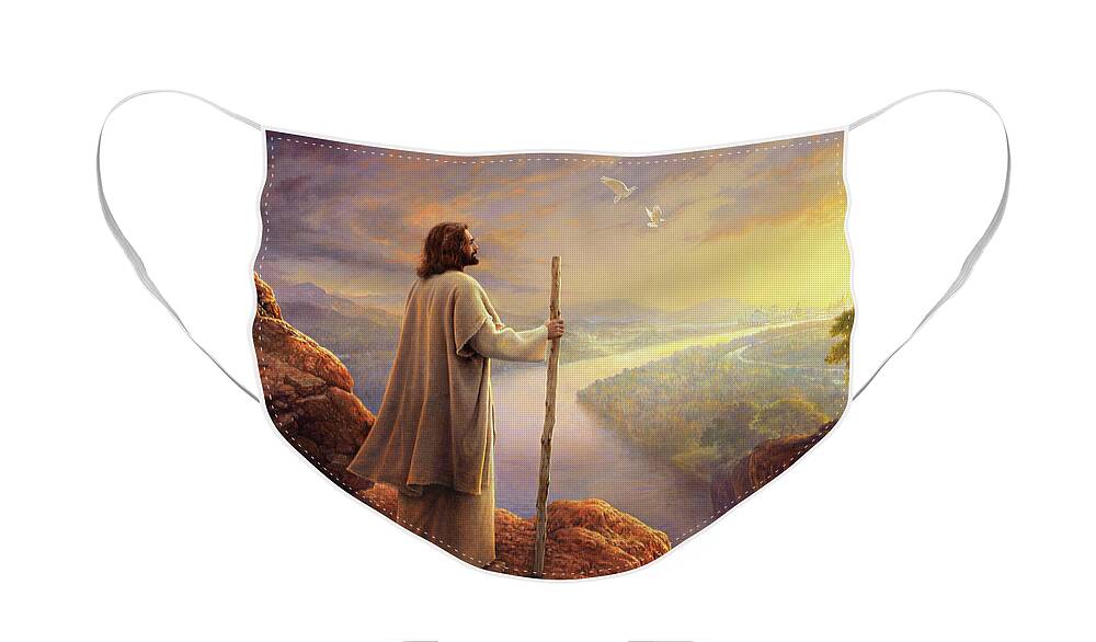 Jesus Face Mask featuring the painting Hope on the Horizon by Greg Olsen