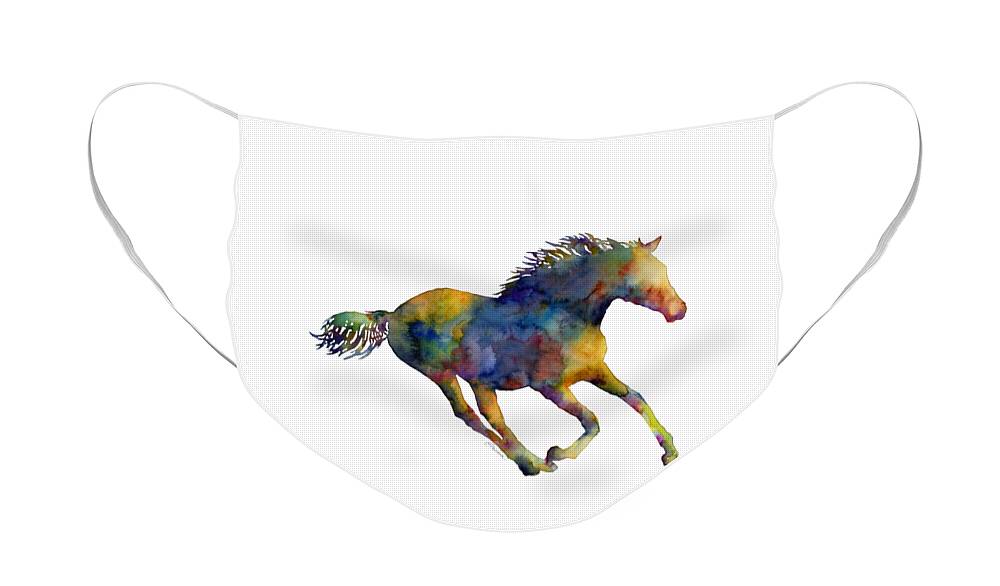 Horse Face Mask featuring the painting Horse Running by Hailey E Herrera