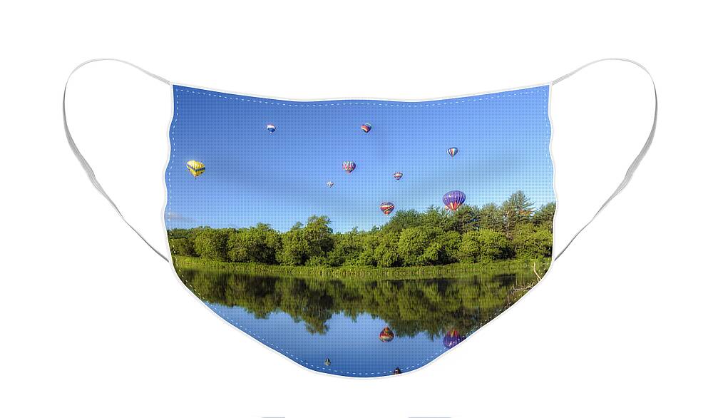 Jericho Hills Photography Face Mask featuring the photograph Quechee Balloon Fest Reflections by John Vose