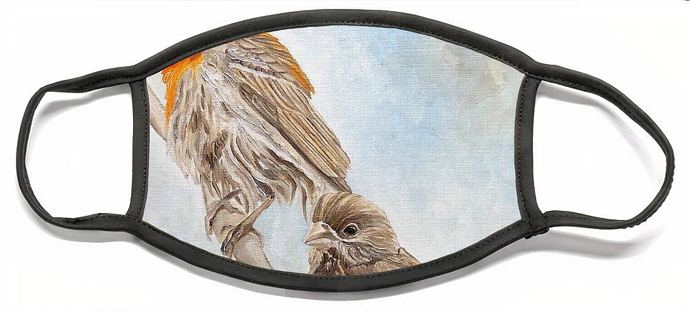 Finch Face Mask featuring the painting House Finch Couple by Angeles M Pomata