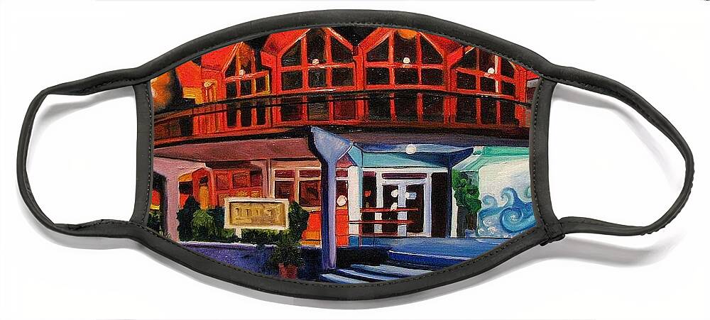 Asbury Art Face Mask featuring the painting Howard Johnsons at Night by Patricia Arroyo